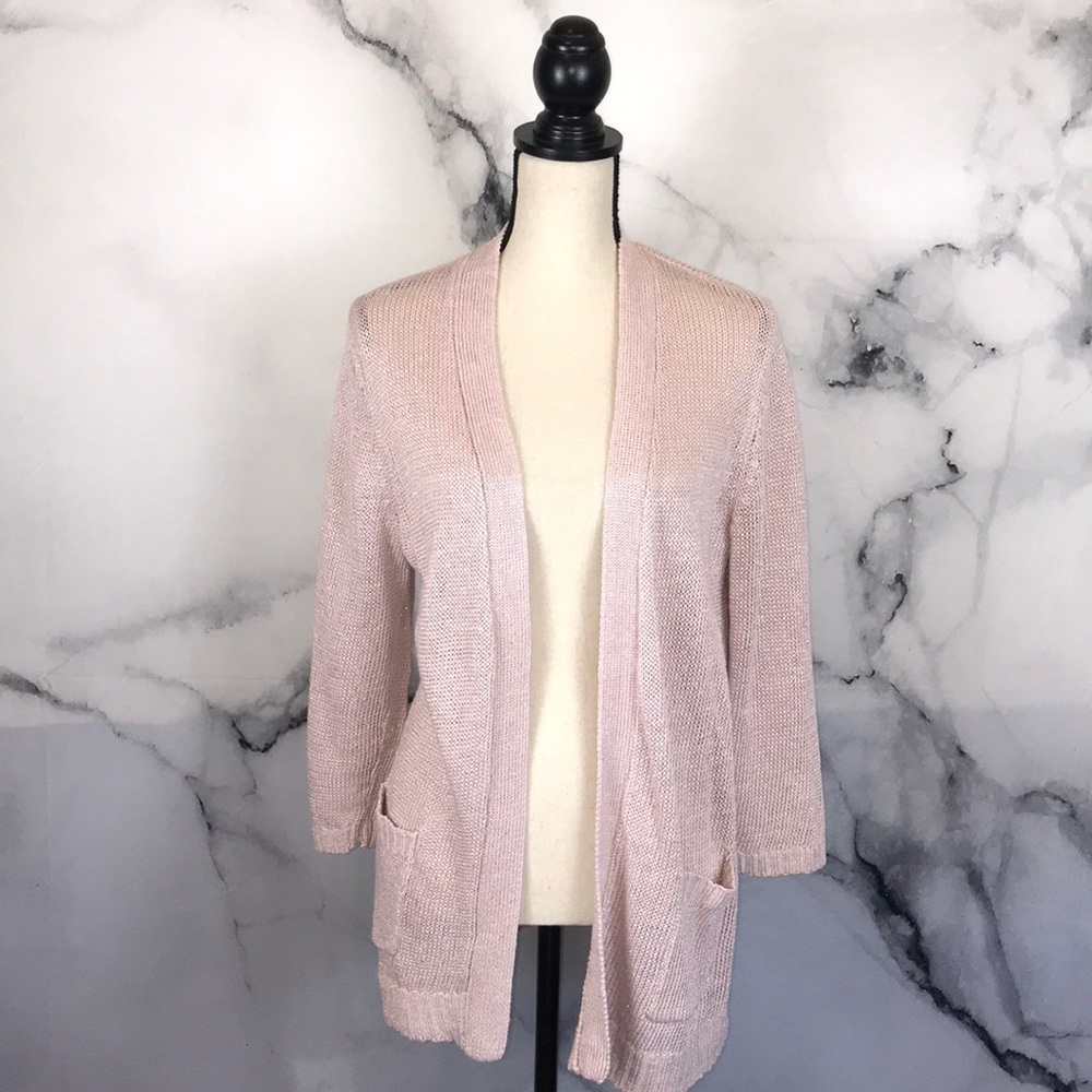 🦋CHICOS🦋 pink silver sparkle open knit cardigan
